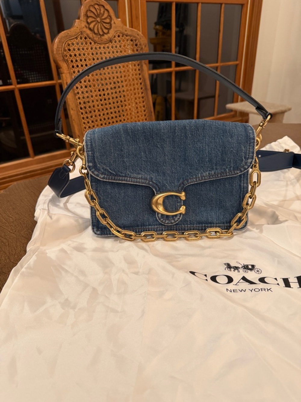Coach Denim Shoulder Bag with Gold Hardware - Blue